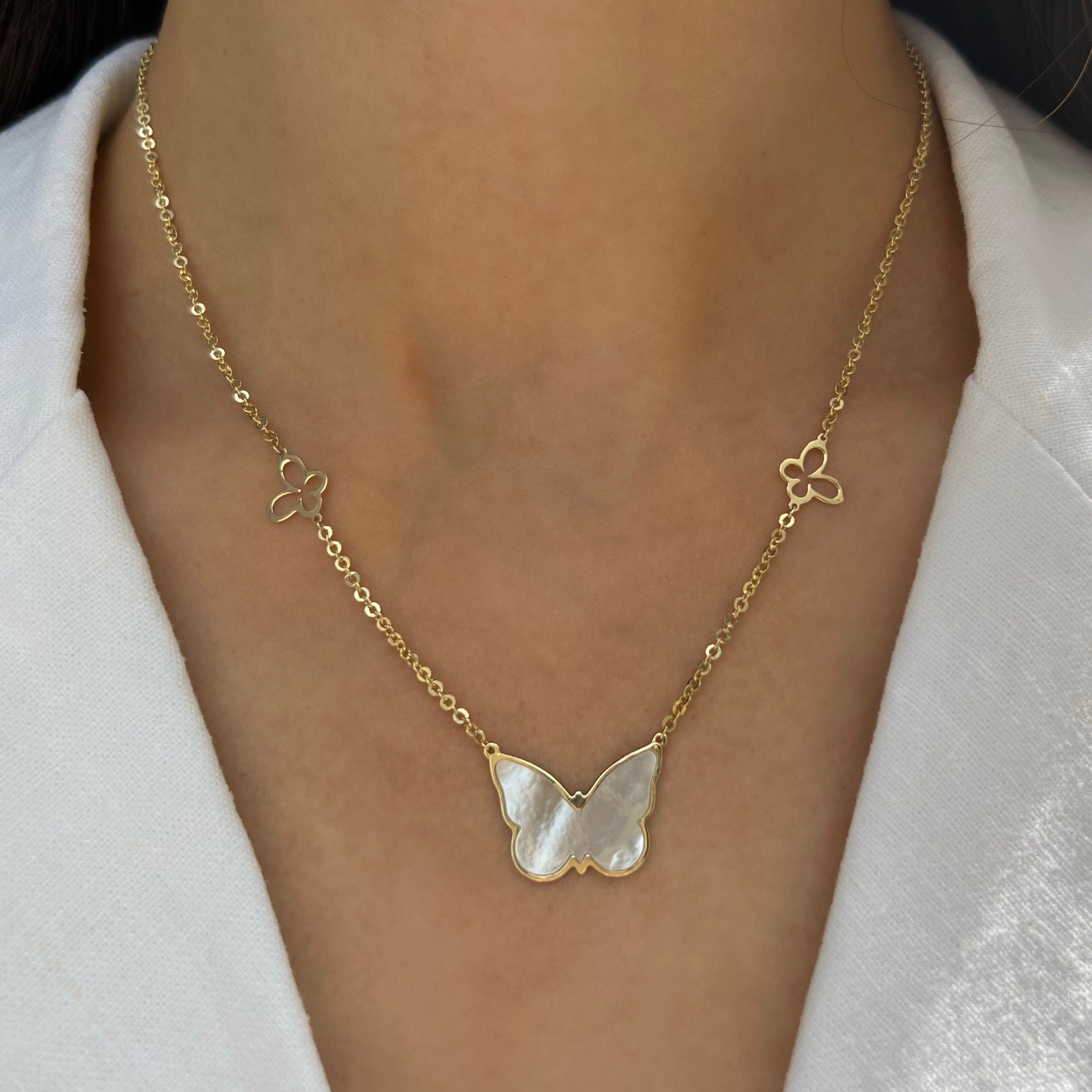 Yellow Gold Necklace Van Cleef Mother Of Pearl Butterfly Necklace