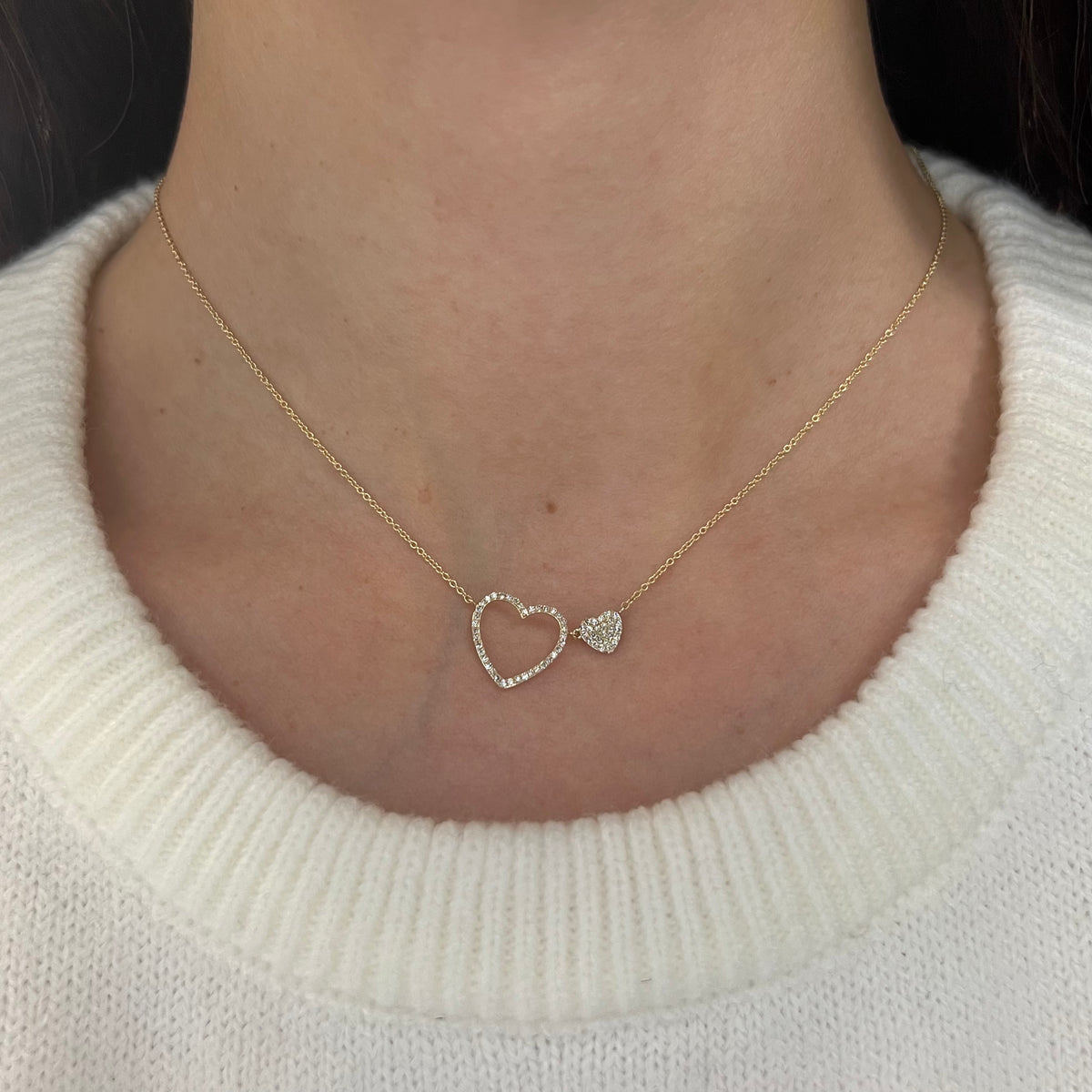 14K GOLD DIAMOND YARDENA DOUBLE HEART NECKLACE – Jen K Online
