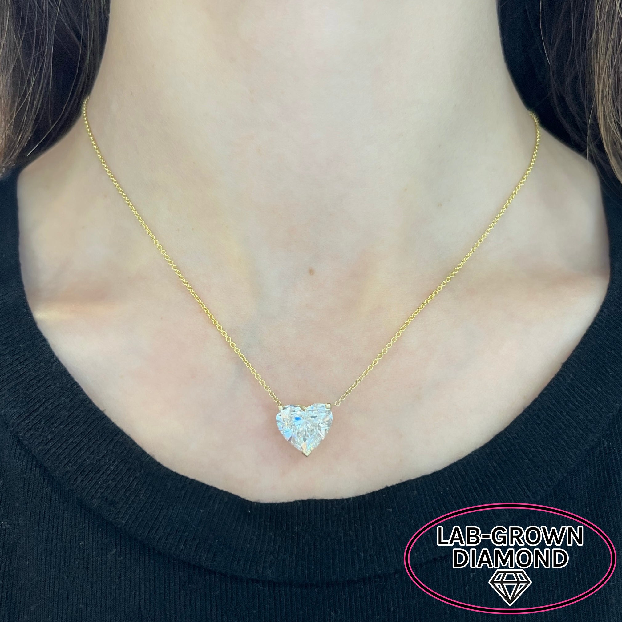 14K GOLD 5.00 CT LAB GROWN DIAMOND HEART NECKLACE, image size:2020x2020