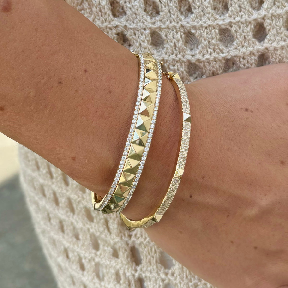 14K GOLD DIAMOND SMALL SAMMY SPIKE BANGLE – Jen K Online