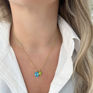 14K GOLD PERIDOT AND BLUE TOPAZ CALLIE NECKLACE
