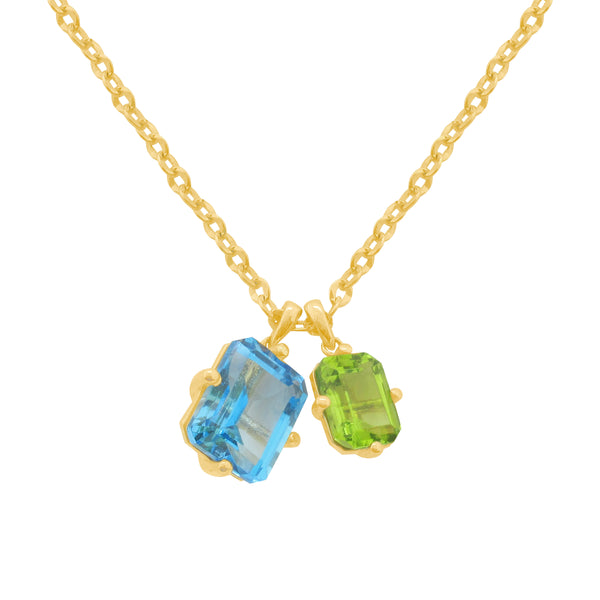 14K GOLD PERIDOT AND BLUE TOPAZ CALLIE NECKLACE