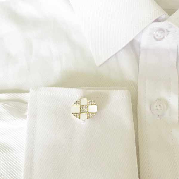 14K GOLD DIAMOND MOTHER OF PEARL ANDREW CUFFLINKS