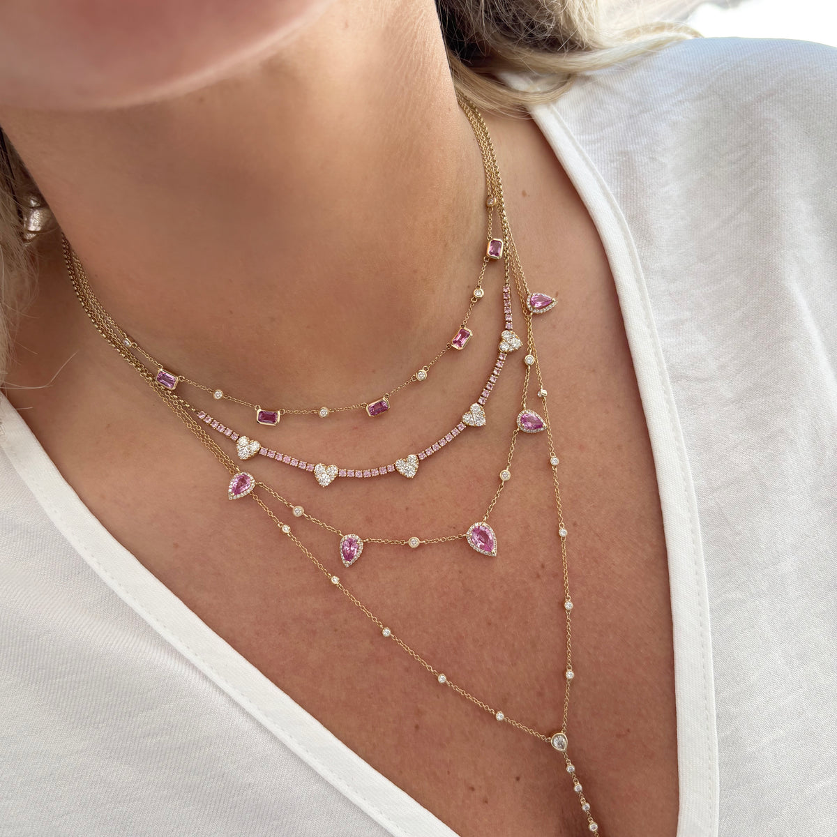 AMJ Gwen Grey Sapphire Pink Streak Diamond Pendant Necklace