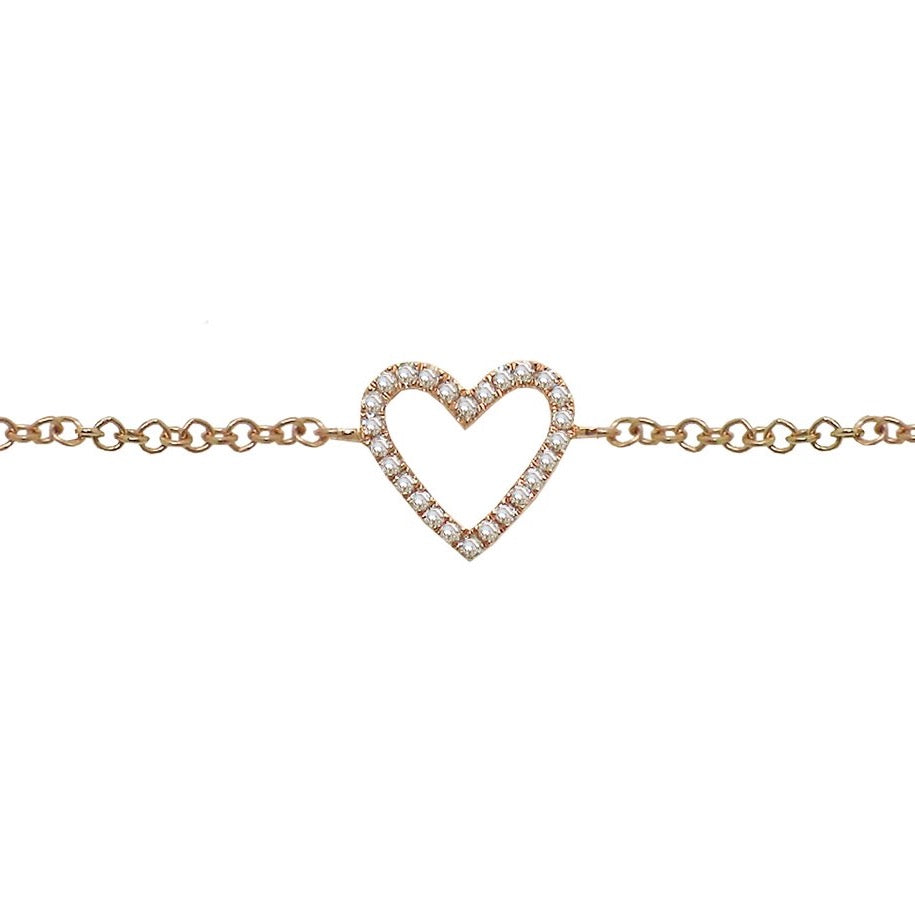 Diamond Open Heart Bracelet for Women | 14k Real Gold Heart Shaped Bracelet  | 14k Solid Gold Dainty Bracelets | Women's 14k Gold Jewelry | Gift for