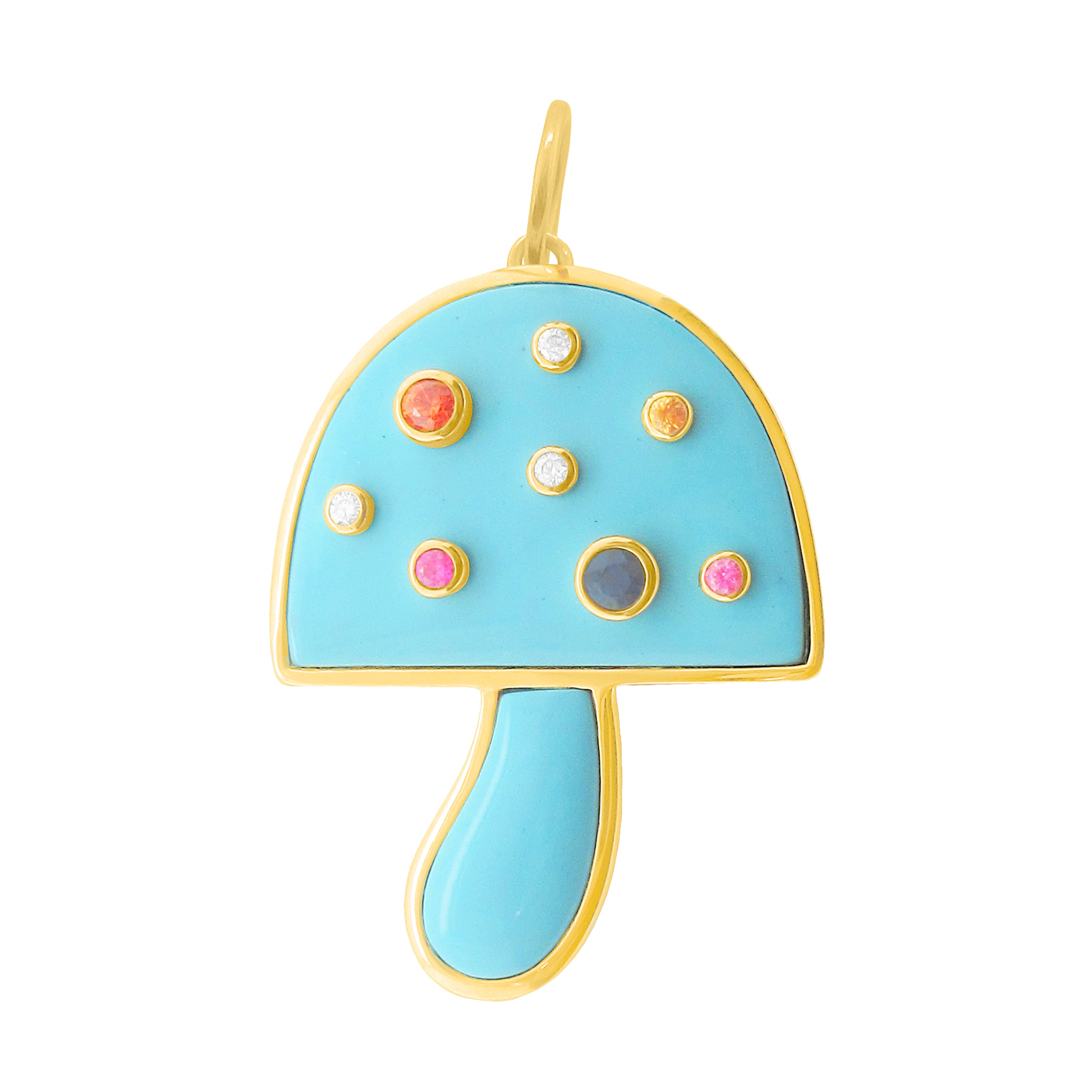 14K GOLD DIAMOND TURQUOISE MULTI MACKENZIE MUSHROOM CHARM