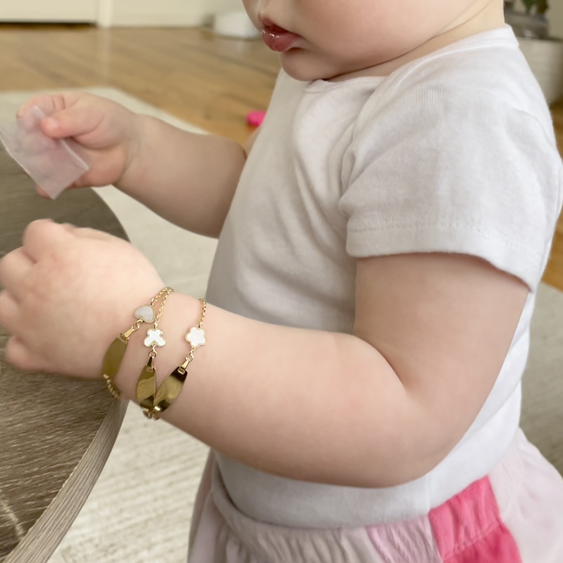 14k Solid Gold Baby Bracelet With Clover Charm / Adjustable -  Israel