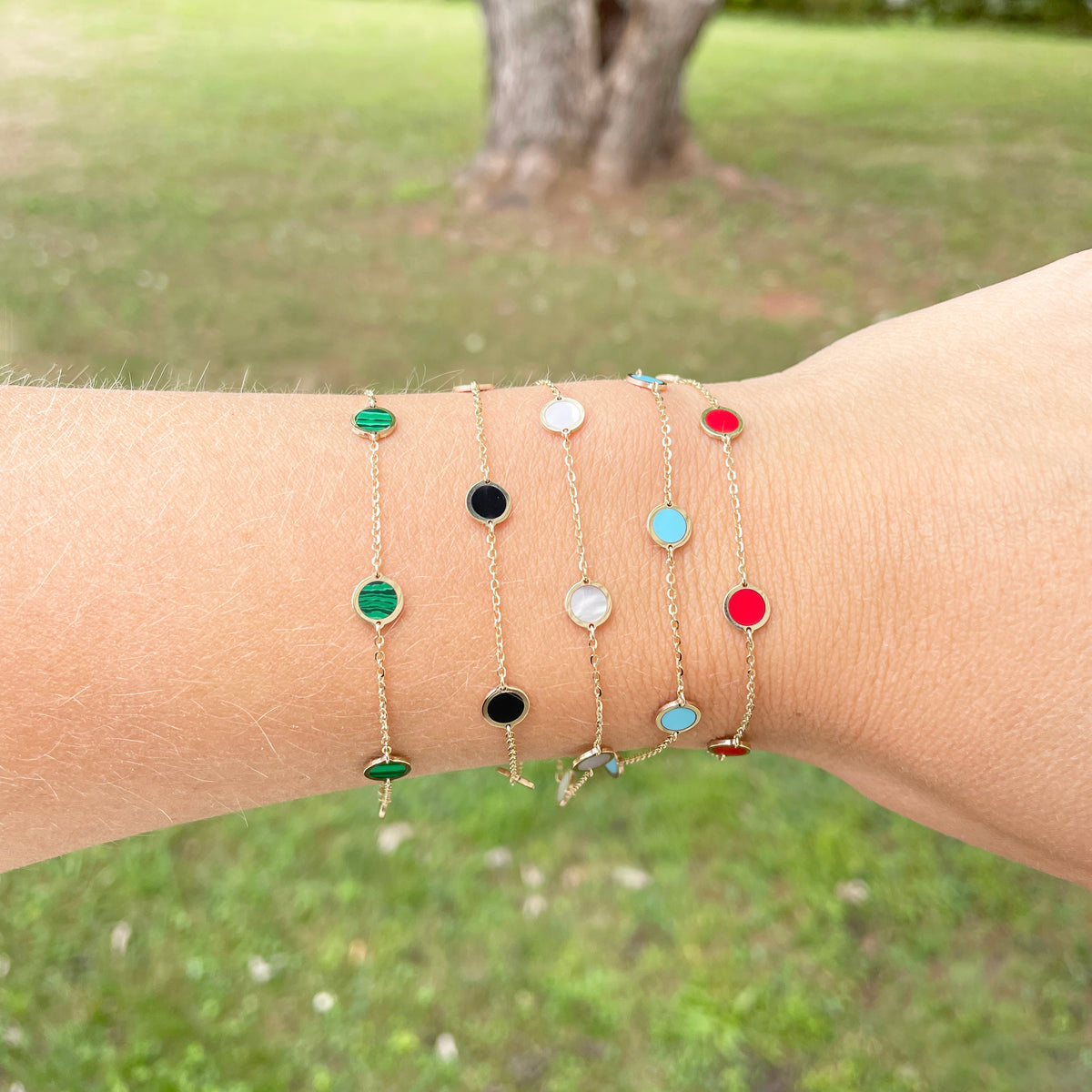 14K GOLD MALACHITE MEGAN CIRCLE BRACELET โ Jen K Online