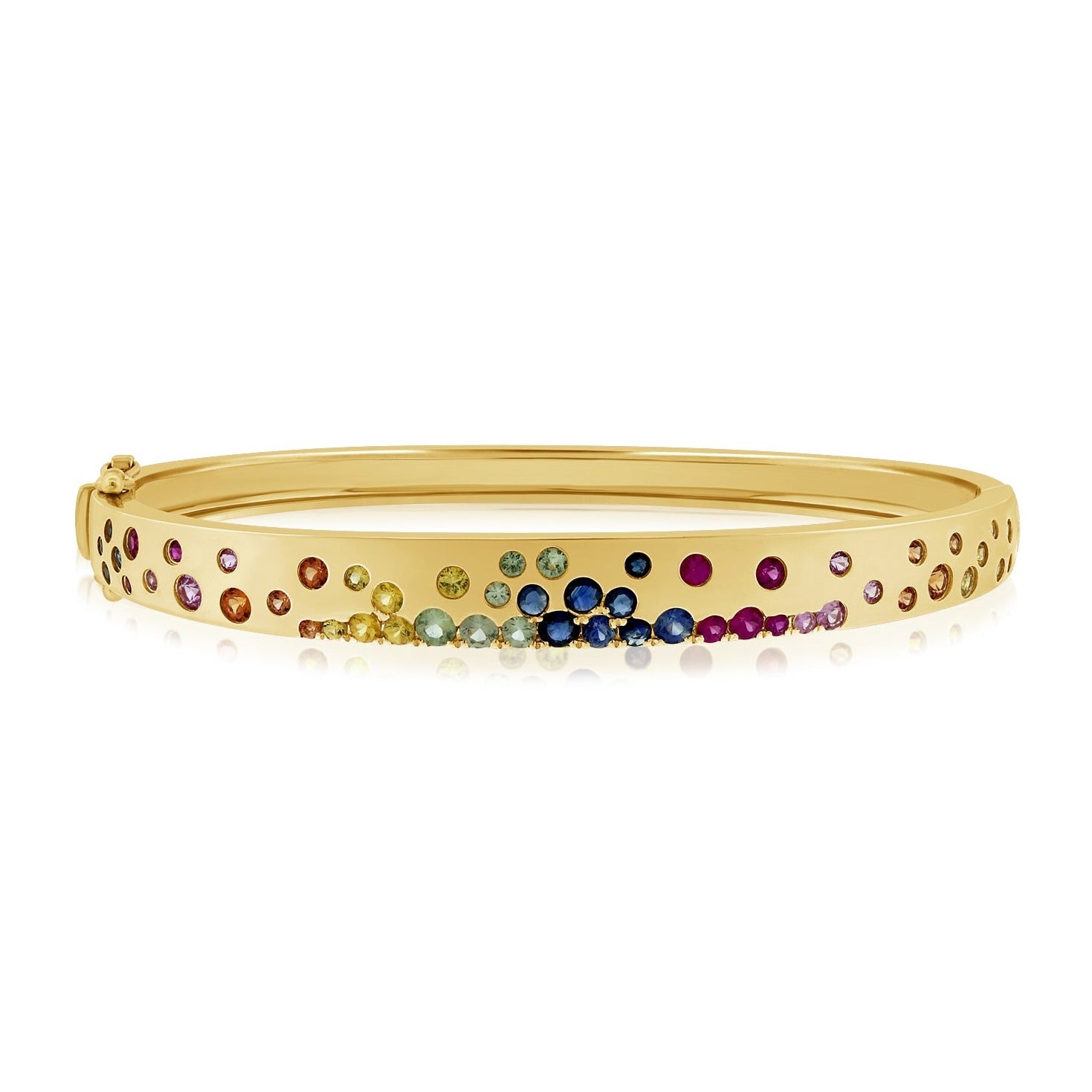 Rainbow Gemstone Bangle Bracelet, 14K Yellow Gold