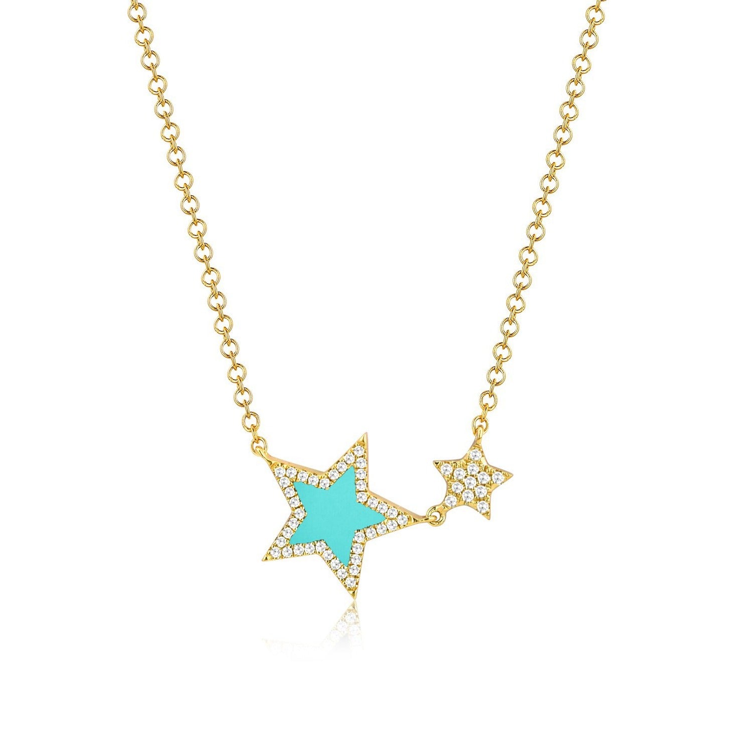 14K GOLD DIAMOND AND TURQUOISE AUBREY STAR NECKLACE