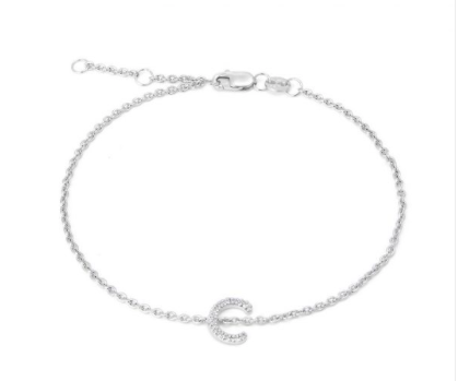 Square Initial Lock Bracelet with Diamonds - Silver