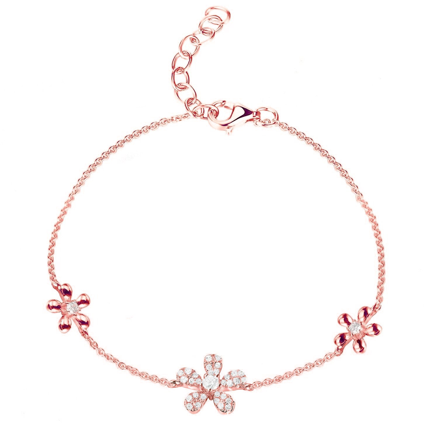 14KT Rose Gold Diamond Flower Bracelet - Bracelets - Shop by Style