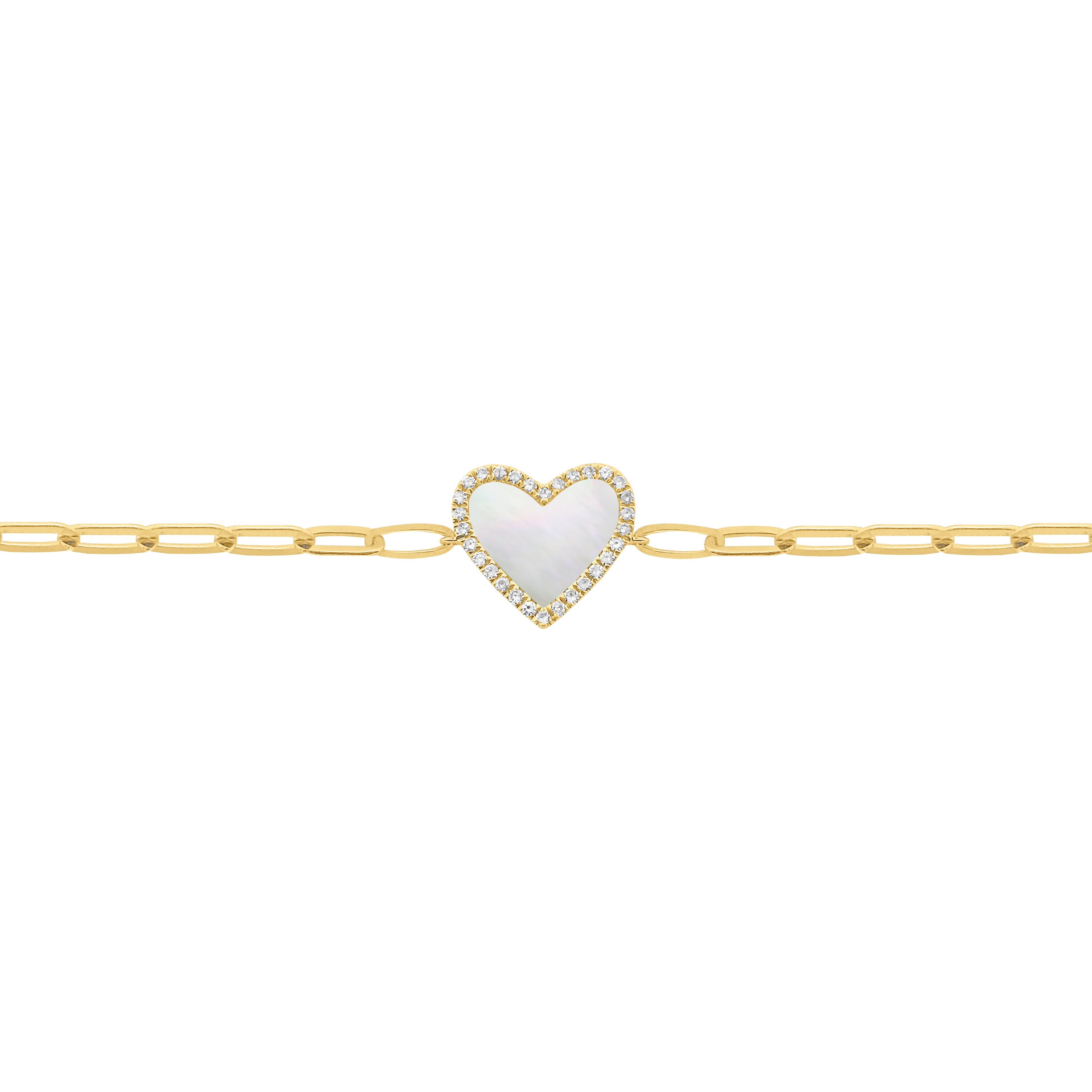 14K GOLD DIAMOND MOTHER OF PEARL HAILEY HEART CHAIN BRACELET