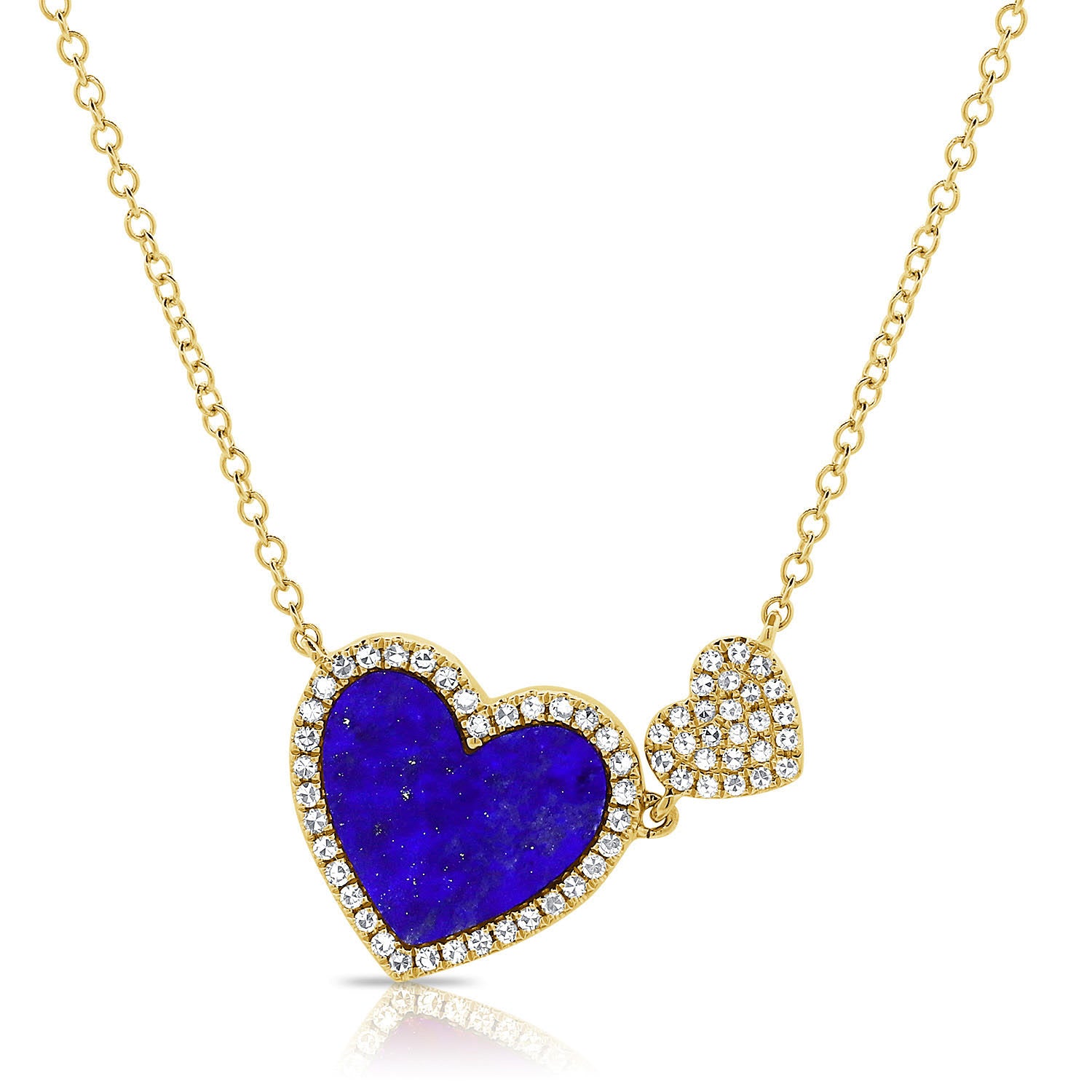Diamond and Lapis Lazuli Heart Necklace / 14K Diamond and Lapis Lazuli  Heart Necklace | Modern Design | Yellow Gold Valentines Day