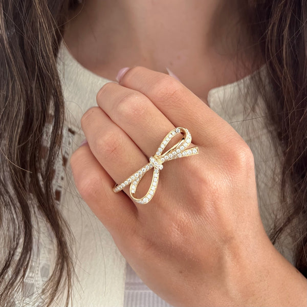 14K GOLD DIAMOND MIKAELA DOUBLE FINGER BOW RING