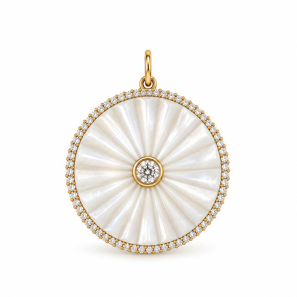 14K GOLD DIAMOND MOTHER OF PEARL NICKI CIRCLE CHARM