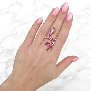 14K GOLD DIAMOND RUBY AND PINK SAPPHIRE STELLA SNAKE RING