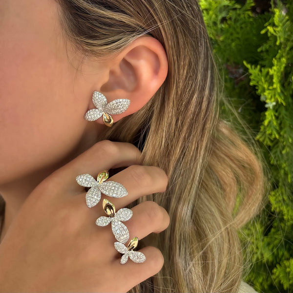 14K GOLD DIAMOND ADELE FLOWER DOUBLE FLOWER RING
