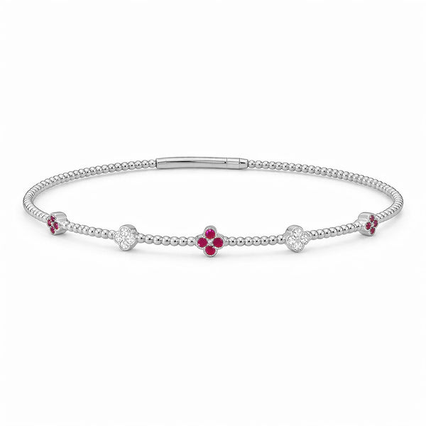 14K GOLD DIAMOND RUBY CLOVER FLEX BANGLE