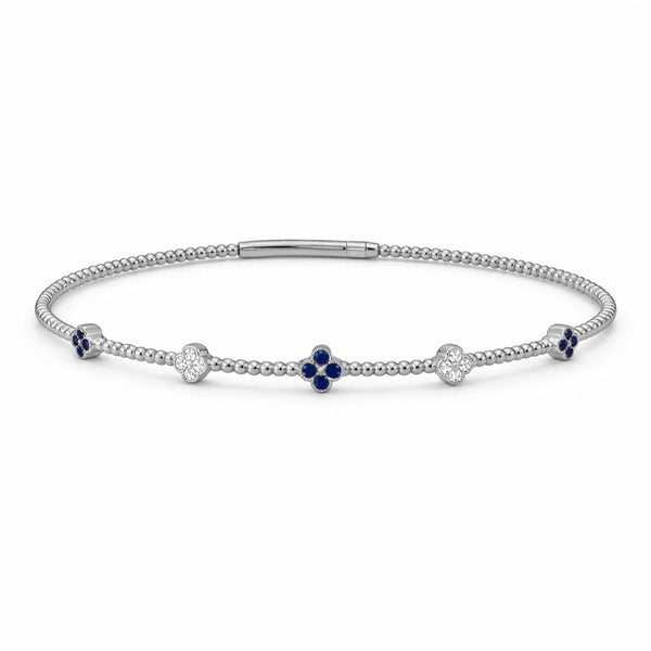 14K GOLD DIAMOND SAPPHIRE CLOVER FLEX BANGLE
