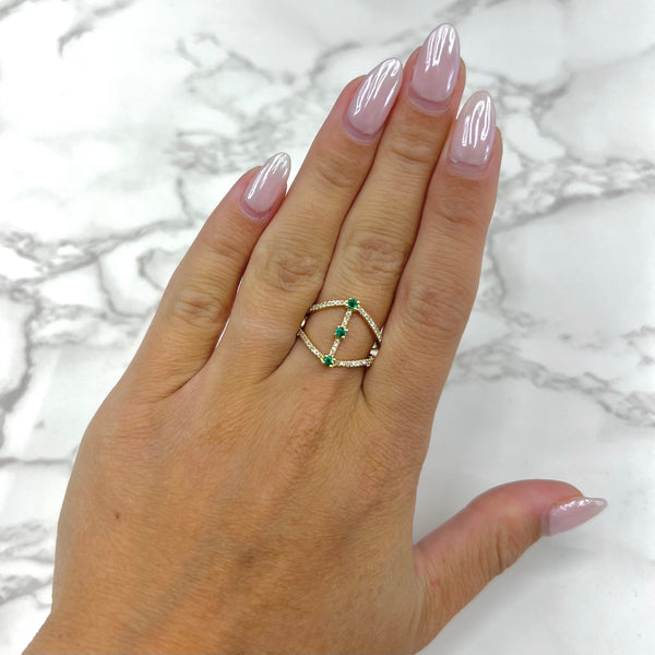 14K GOLD DIAMOND EMERALD MAE RING