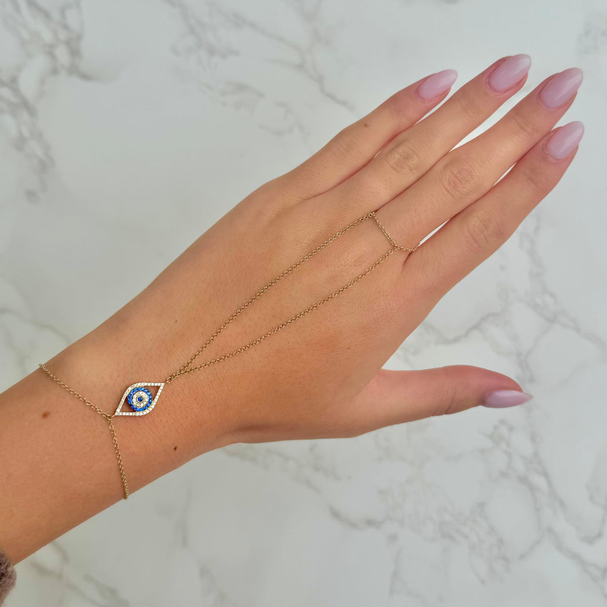 14K GOLD DIAMOND SAPPHIRE EYE HAND CHAIN – Jen K Online
