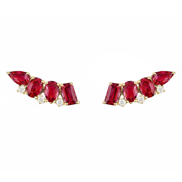 14K GOLD DIAMOND RUBY CARMIT STUDS