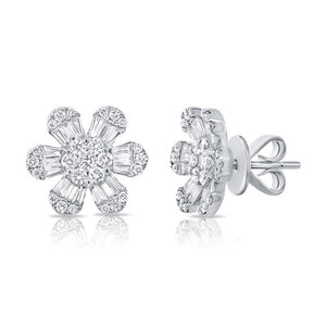 14K GOLD DIAMOND MEDIUM BRANDY FLOWER STUDS