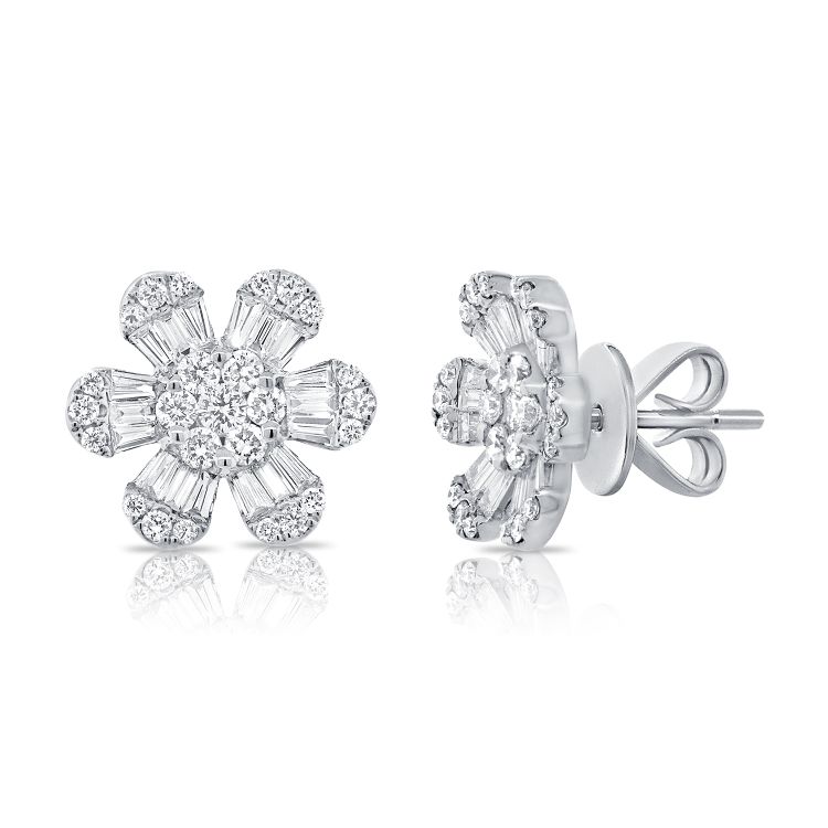 14K GOLD DIAMOND MEDIUM BRANDY FLOWER STUDS