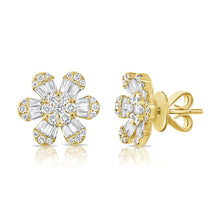 14K GOLD DIAMOND MEDIUM BRANDY FLOWER STUDS