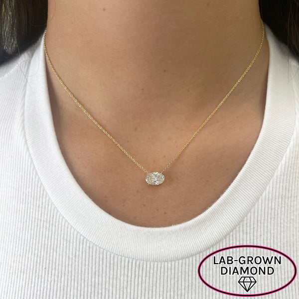 14K GOLD 1.50 CT LAB GROWN DIAMOND OVAL NECKLACE