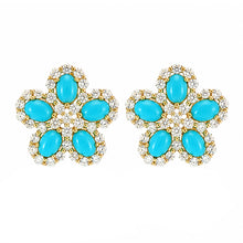 14K GOLD DIAMOND TURQUOISE CAROLINE FLOWER STUDS