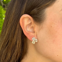 14K TRI-TONE GOLD DIAMOND ROSA STUDS