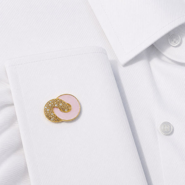 14K GOLD DIAMOND AND CHAMPAGNE DIAMOND PINK MOTHER OF PEARL COLLIN CUFFLINKS