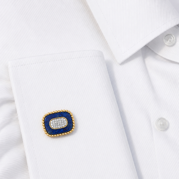 14K GOLD DIAMOND LAPIS BRENT CUFFLINKS