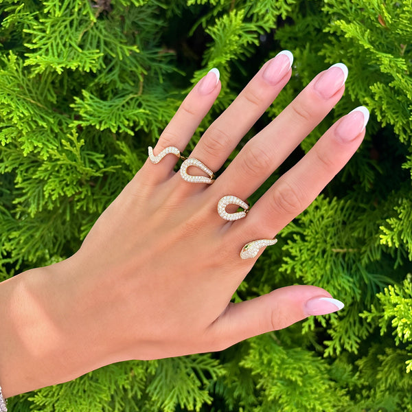 14K GOLD DIAMOND ANDREA TRIPLE FINGER SNAKE RING