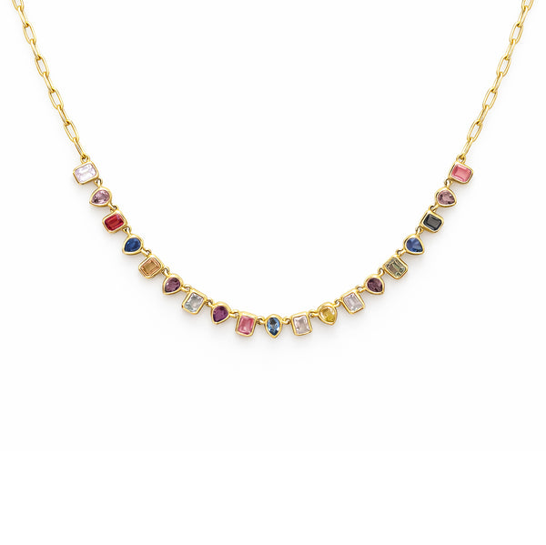 14K GOLD MULTICOLOR SAPPHIRE JESS NECKLACE