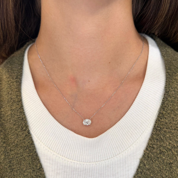 14K GOLD 1.00 CT LAB GROWN DIAMOND OVAL NECKLACE