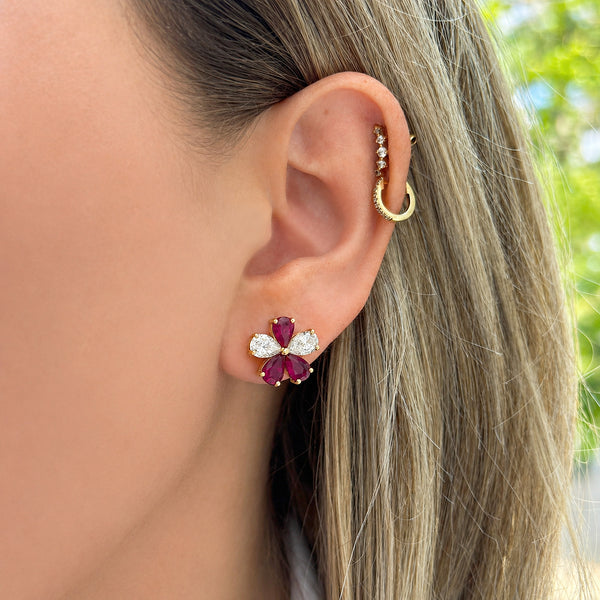 14K GOLD DIAMOND RUBY MEDIUM OLIVIA FLOWER EARRINGS