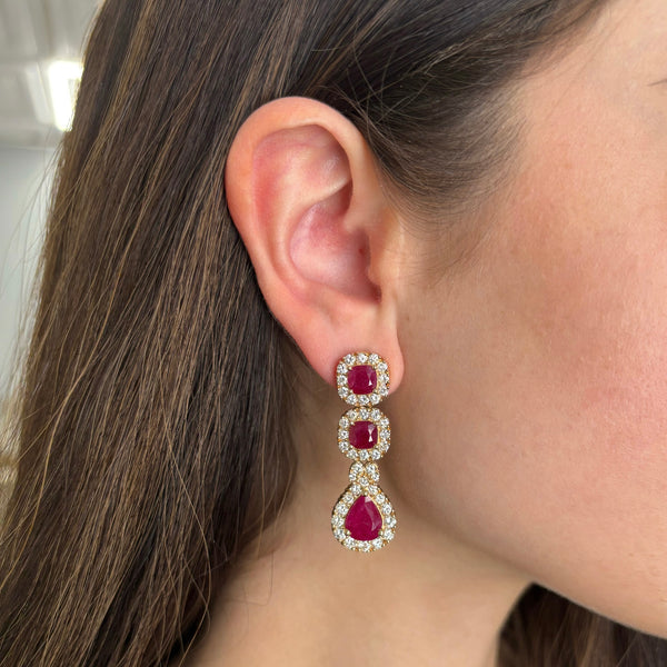 14K GOLD DIAMOND RUBY DIANA EARRINGS