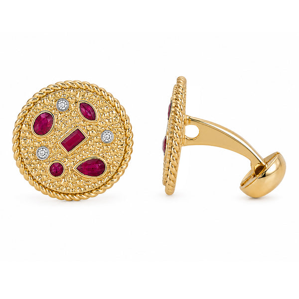 14K GOLD DIAMOND RUBY ELIAS CUFFLINKS