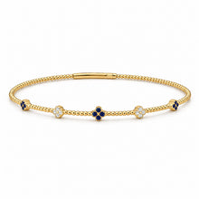 14K GOLD DIAMOND SAPPHIRE CLOVER FLEX BANGLE