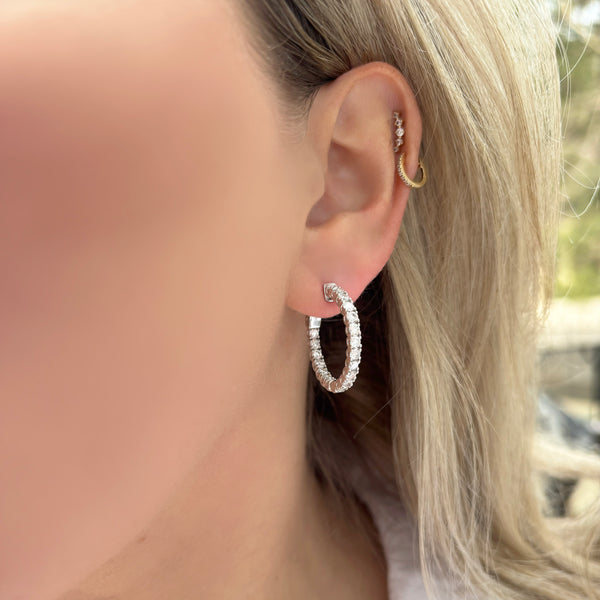 14K GOLD 2.48 CT DIAMOND CLASSIC HOOPS