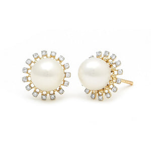 14K GOLD DIAMOND PEARL PIPPA STUDS