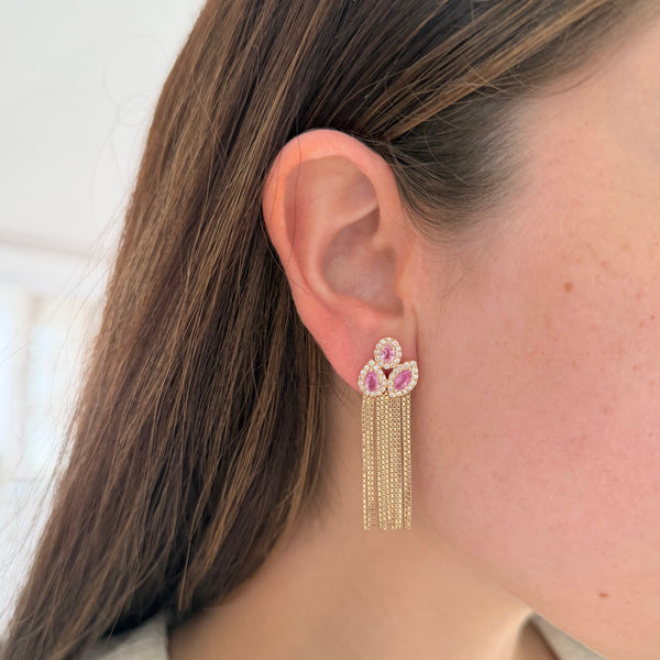 14K GOLD DIAMOND PINK SAPPHIRE MELINDA EARRINGS