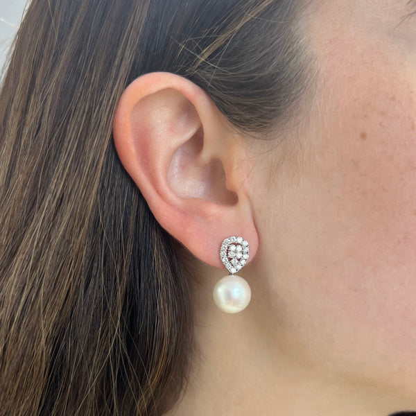 14K GOLD DIAMOND SHIRA PEARL EARRINGS