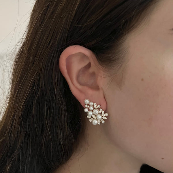 14K GOLD DIAMOND PEARL DEVI EARRINGS