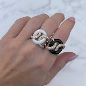 14K GOLD DIAMOND WHITE ONYX OLYMPIA RING