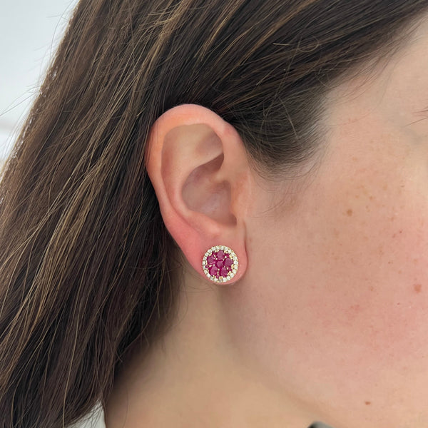 14K GOLD DIAMOND RUBY BECCA ROUND STUDS
