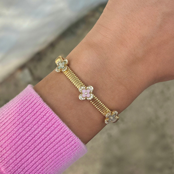 14K GOLD DIAMOND MOTHER OF PEARL CARA FLEX BANGLE